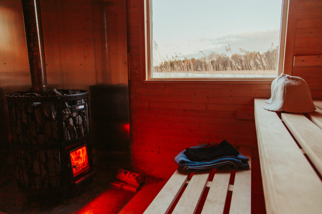 After kayaking, chill out in a cozy Swedish sauna