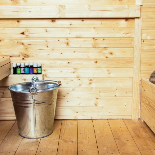 Bucket of water for pouring on the stove in a wood-fired sauna in Vaxholm